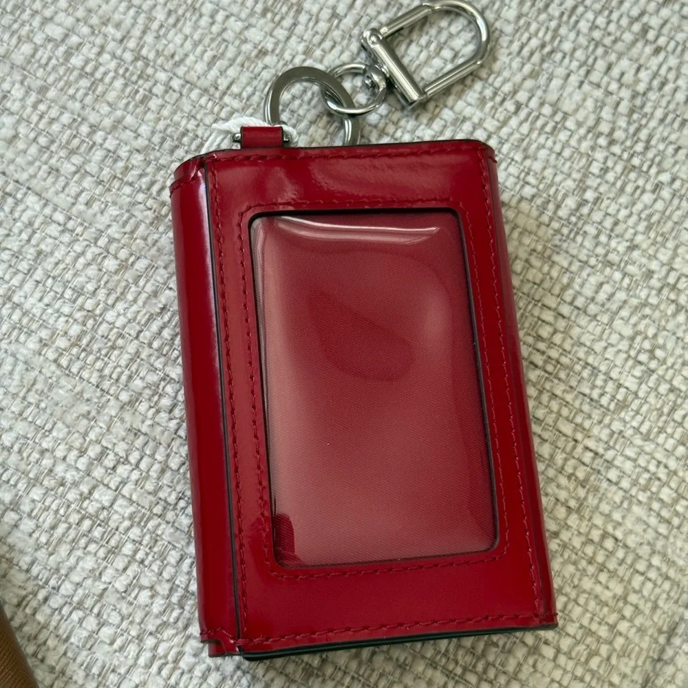 New TORY BURCH EMERSON PATENT FLAP CARD CASE WARM RED
